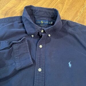 Ralph Lauren Classic Fit Button Down Shirt Mens XL Navy Blue Cotton Long Sleeve